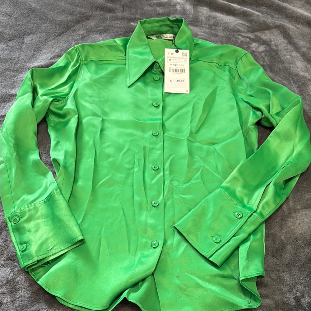 Zara Bright Green Satin Shirt